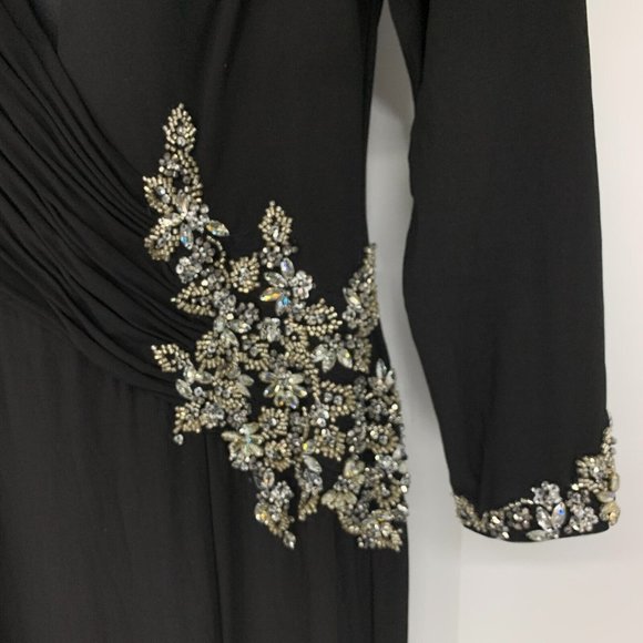 Mac Duggal Dress 41016 Black Floral Embellished Wrap Long Sleeve Gown - Picture 5 of 13